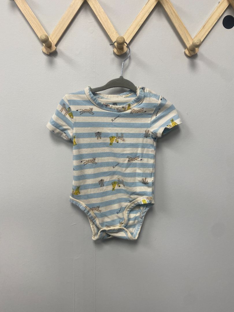 White + Blue Striped Rise Little Earthling Bodysuit, 9-12M
