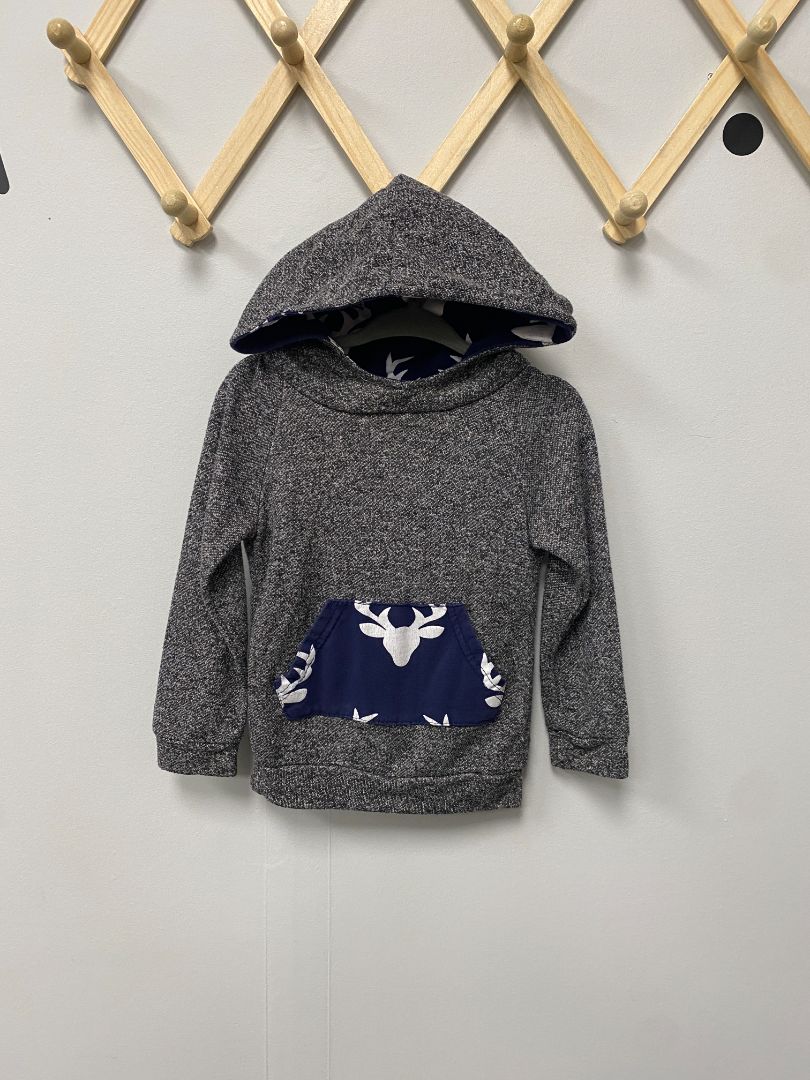 Grey Catpapa Deer Hoodie, 3-6M