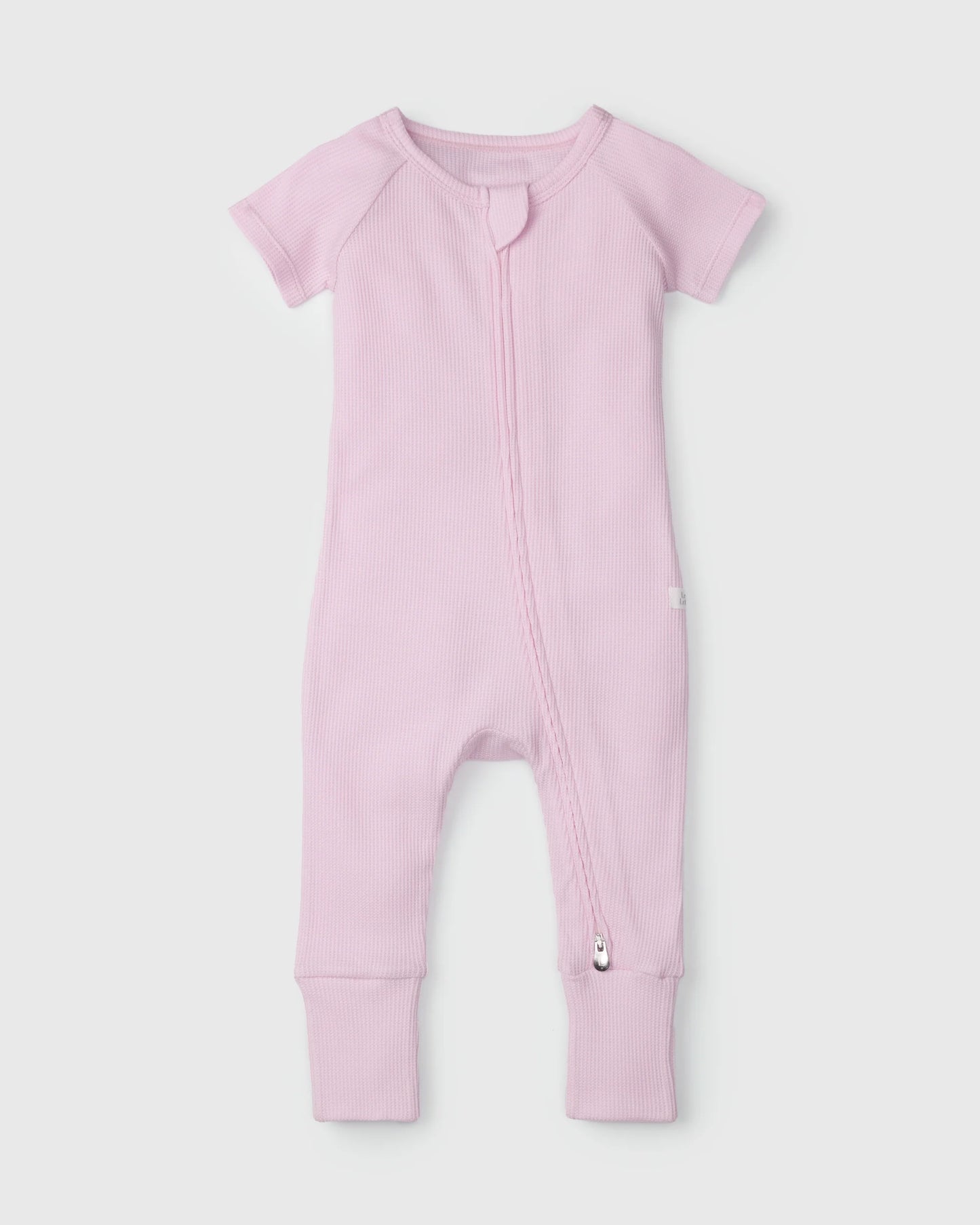 Waffle Short Sleeve Zipped Romper - Lilac