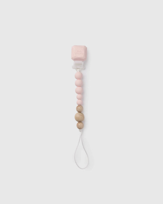 Silicone & Wood Pacifier Clip - Pink Quarts
