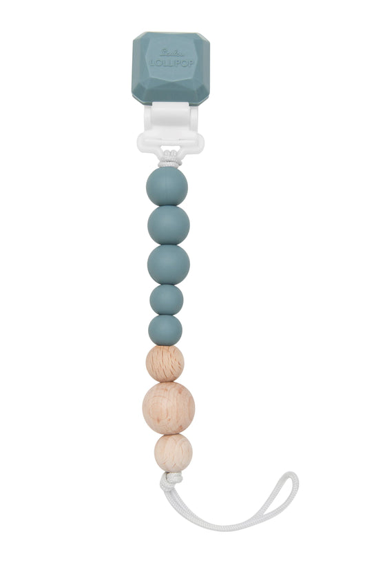 Silicone & Wood Pacifier Clip - Slate