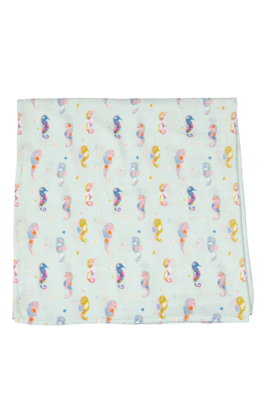 Muslin Swaddle - Painterly Seahorse