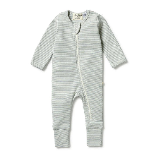 Organic Stripe Rib ZipSuit - Rain Drop (Premmie)