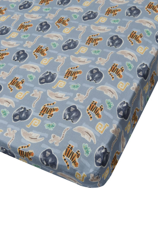 Muslin Fitted Crib Sheet - Jungle Friends