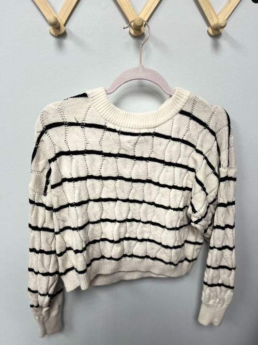 White + Black Pink Rose Sweater, Women L