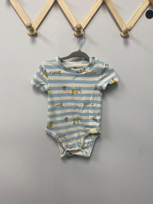 White + Blue Striped Rise Little Earthling Bodysuit, 9-12M