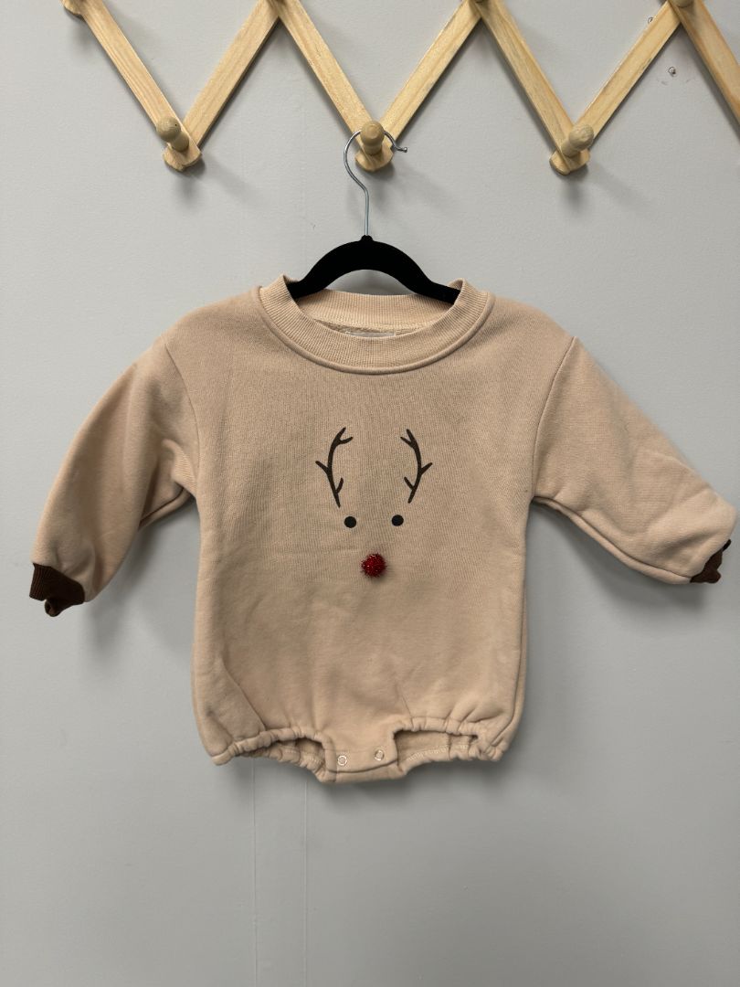 Tan Reindeer Bubba's & Mama's Onesie Sweater, 18-24M