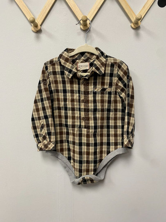 Brown Me & Henry Button Up Plaid Bodysuit, 12-18M