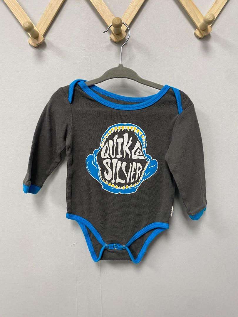 Grey Quiksilver Longsleeve Dino Bodysuit, 0-3M