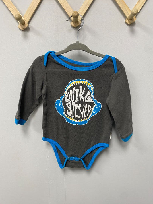 Grey Quiksilver Longsleeve Dino Bodysuit, 0-3M