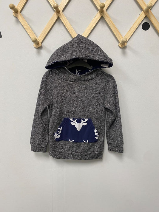Grey Catpapa Deer Hoodie, 3-6M