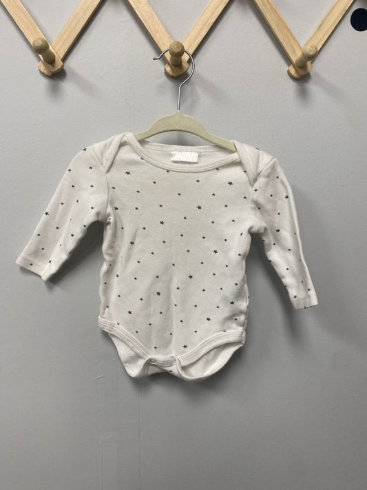 White Beau et Belle Longsleeve Stars Bodysuit, 3-6M