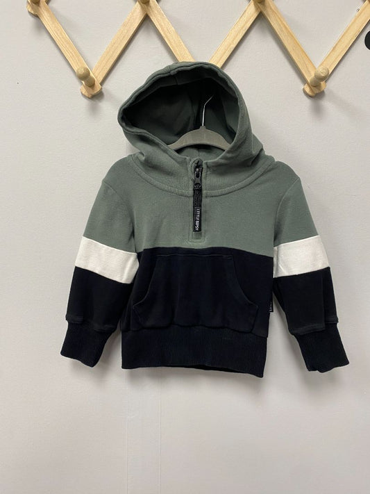 Green + Black + White Little Bipsy Zip-up Sweater, 6-12M