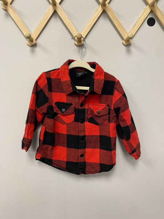 Red + Black Little Bipsy Flannel, 12-18M