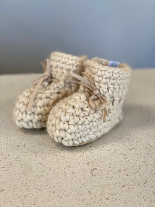 Cream Knit Wool Booties, Infant
