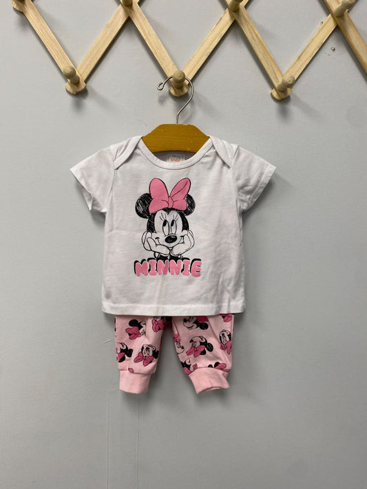 White + Pink Disney 2 Piece Sleep Set, 6M