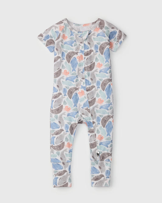 Short Sleeve Zipped Romper - Seals