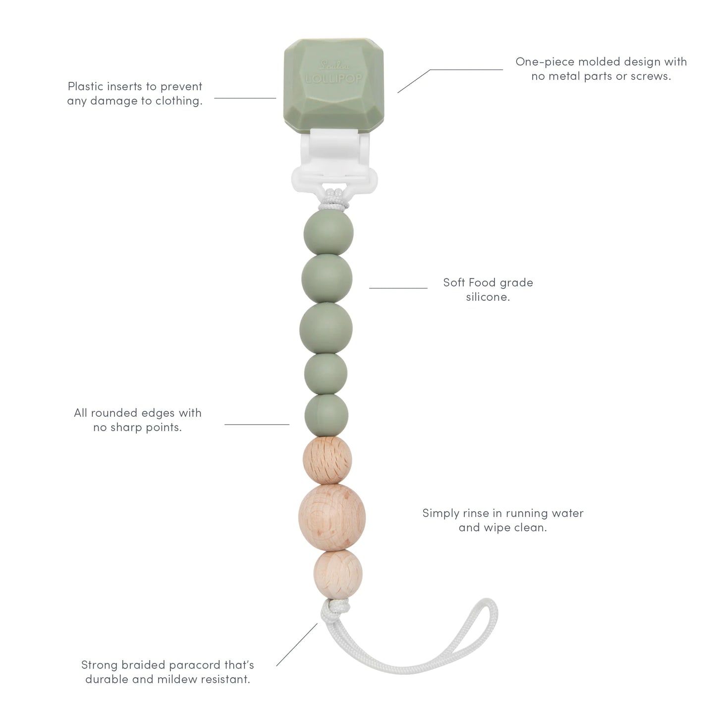 Silicone & Wood Pacifier Clip - Pink Quarts