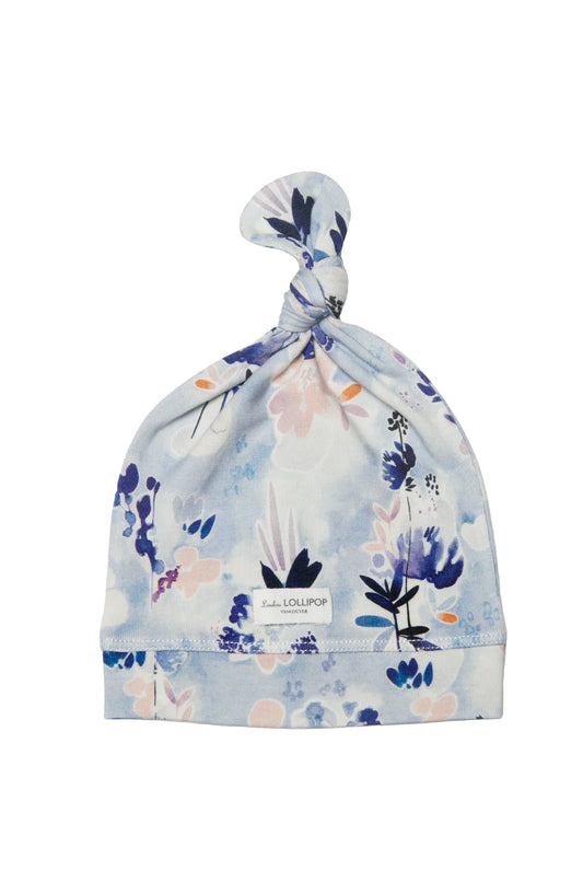 Top Knot Beanie - Ink Floral