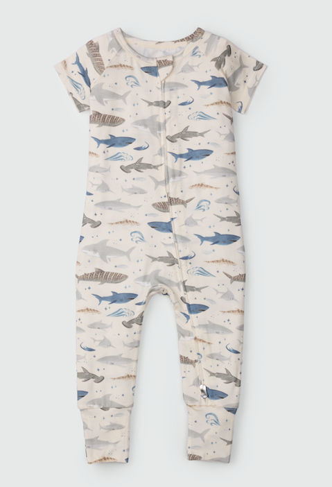 Short Sleeve Zipped Romper - Sharks